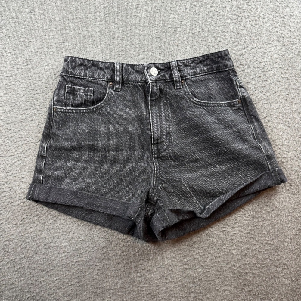 PacSun Mom Shorts Women's 25 Black High Waisted Cuffed Denim Jean Shorts